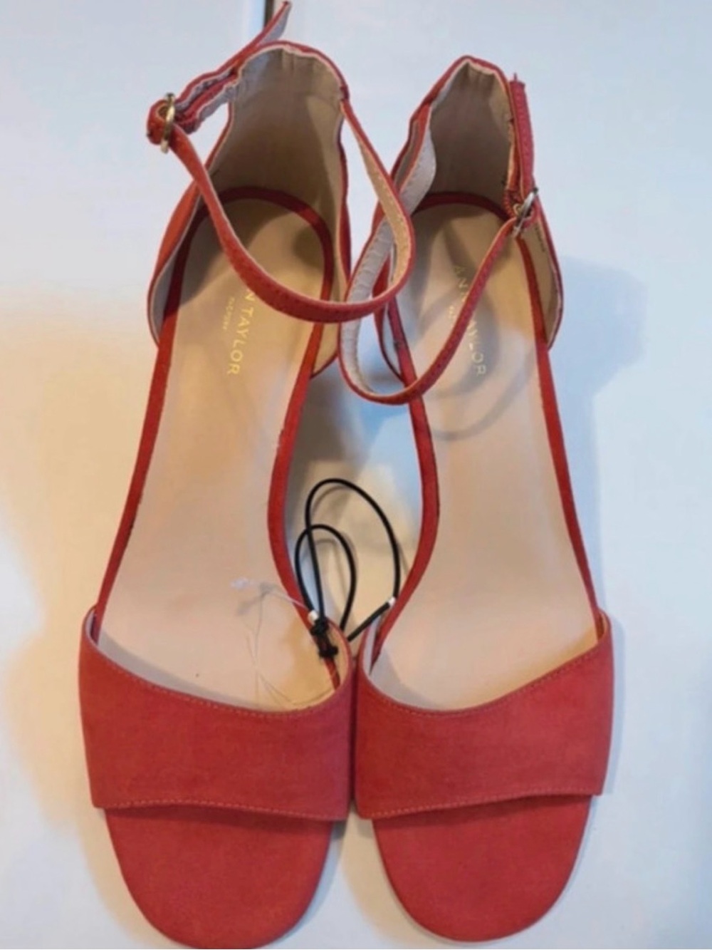 Ann Taylor Red Suede Open-Toe Ankle-Strap heels size 8